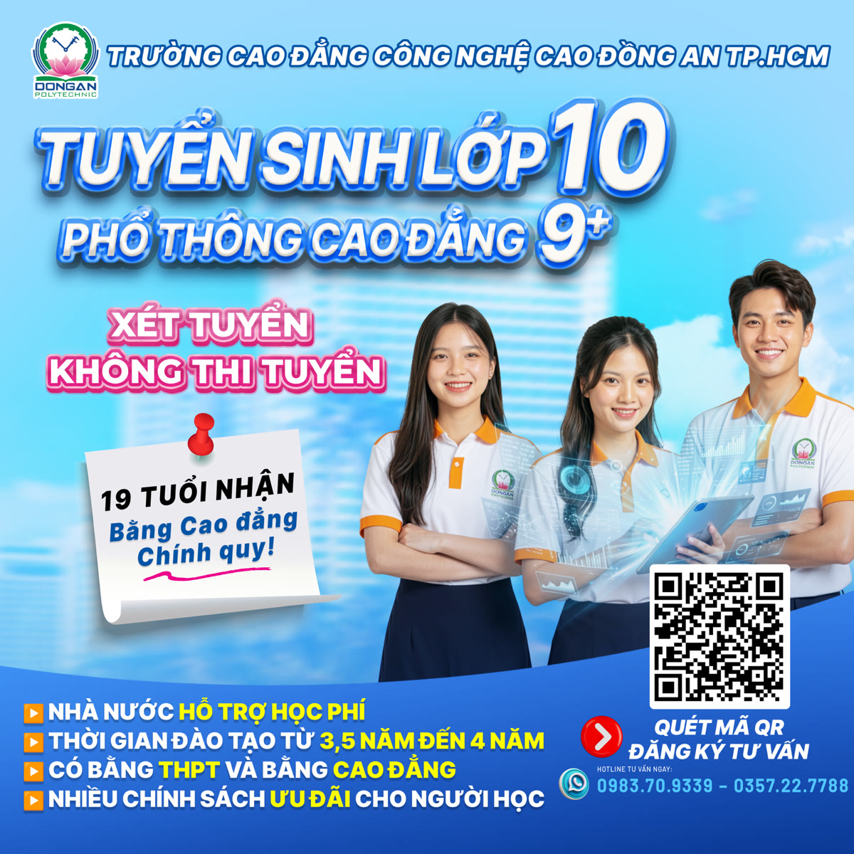 Tuyển sinh lớp 10 hệ Phổ thông Cao đẳng 9+ - Đồng An